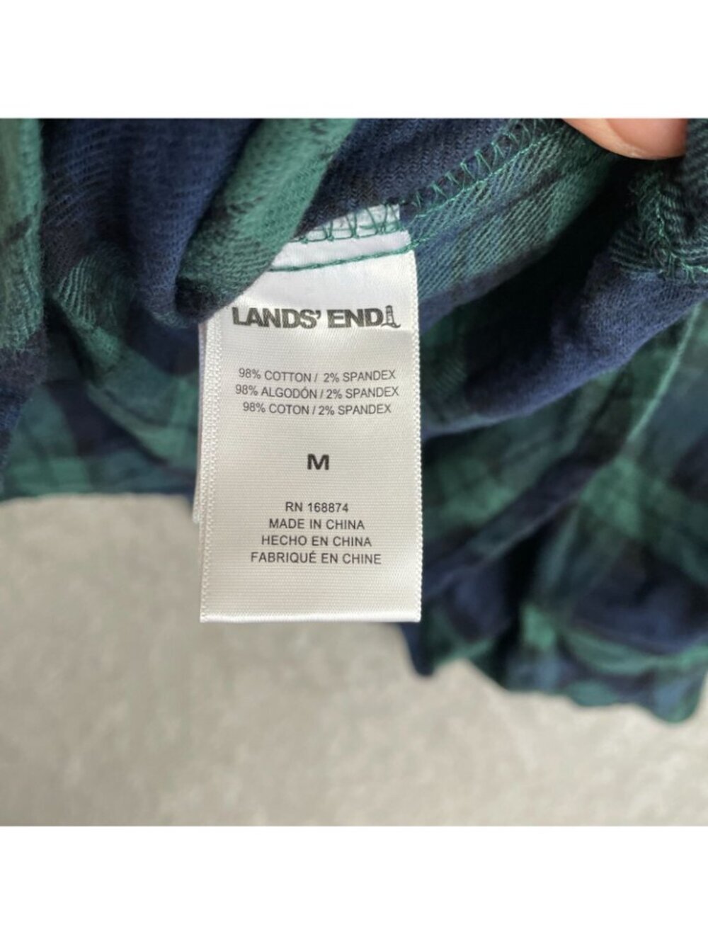 Lands' End Women's M Green & Navy Plaid Button-Up Flannel Shirt Cotton B0472 - Picture 8 of 10